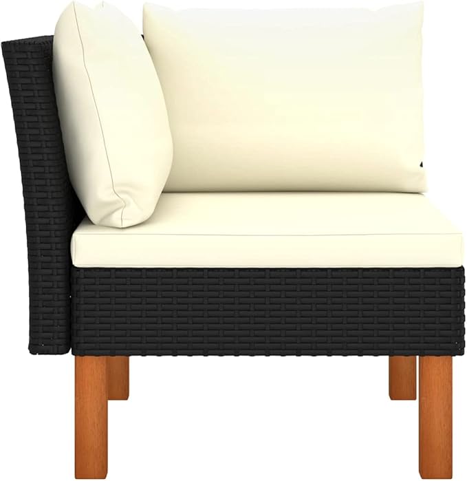 Poly Rattan Furniture,Wicker Furniture,Lightweight Structure,with Comfortable Removable Cushion,Outdoor Sofa/Bench,Solid Wood Legs,for Garden,Corner Sofa Poly Rattan and Solid Eucalyptus Wood
