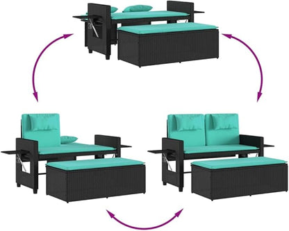 Garden Bench Deck Bench Reclining Patio Bench with Cushions Black Poly Rattan