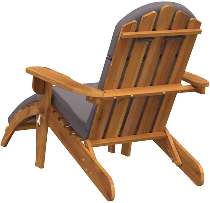 Adirondack Garden Chair with Footrest and Cushions, Foldable Outdoor Patio Lounge Seat, Solid Acacia Wood - Photo 6