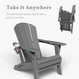 Folding Adirondack Chair with Cup Holders, HDPE Plastic Outdoor Chairs, Weather Resistant, Real Wood Look for Patio - Photo 4