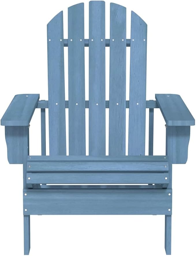 Solid Fir Wood Adirondack Chair Blue Medium Ergonomic Design for Outdoor Relaxation Garden Patio Terrace Durable - Photo 3
