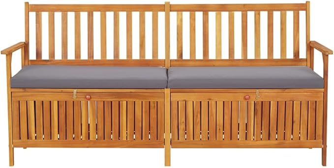 Bench Black Solid Acacia Wood Garden Bench Patio for Outdoor Courtyard 67 in Storage Rectangular
