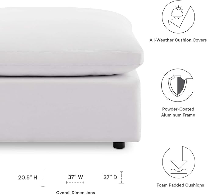 Modway Commix Outdoor Patio Overstuffed Sectional Sofa Ottoman in White - Photo 5
