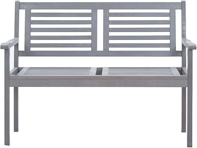 Grey Solid Eucalyptus Wood 2-Seater Garden Bench with UV Resistant Finish and Easy Maintenance for Outdoor Patio Seating