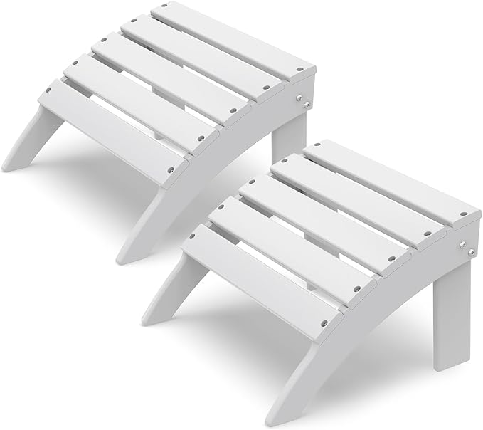 IVY&LANE Outdoor Adirondack Ottoman | Folding | Set of 2 | HDPE | White | All Weather | Waterproof Patio Footrest for Adirondack Chair | Poly Lumber Foot Rest for Deck Backyard