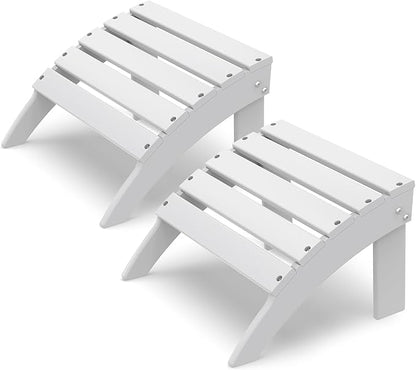 IVY&LANE Outdoor Adirondack Ottoman | Folding | Set of 2 | HDPE | White | All Weather | Waterproof Patio Footrest for Adirondack Chair | Poly Lumber Foot Rest for Deck Backyard