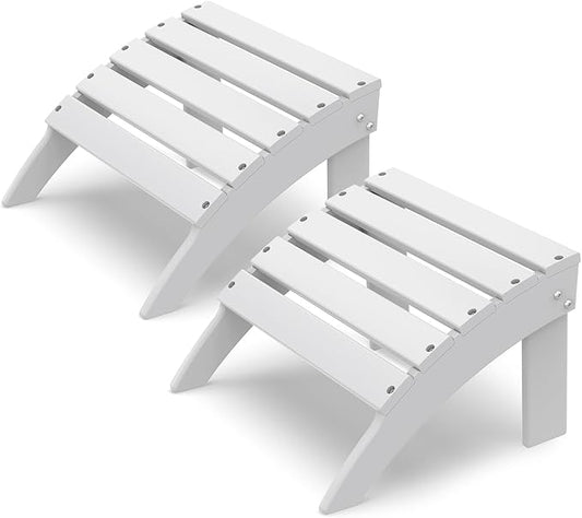 IVY&LANE Outdoor Adirondack Ottoman | Folding | Set of 2 | HDPE | White | All Weather | Waterproof Patio Footrest for Adirondack Chair | Poly Lumber Foot Rest for Deck Backyard