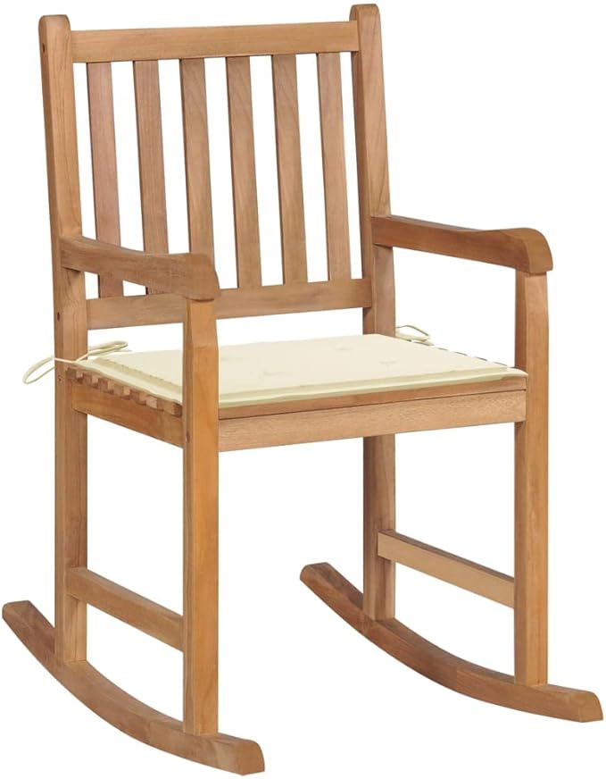 Solid Teak Wood Rocking Chair for Porch Patio, Outdoor Lounge Chair with Comfortable Removable Cushion, Weather-Resistant Garden Balcony Rocker, Natural Brown