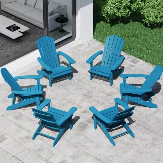 YEFU Adirondack Chairs Set of 6: Outdoor Chair HIPS Plastic Adirondack Chairs - Patio Chairs with Wood Texture - Lawn Fire Pit Deck Porch Garden Chairs for Adults(Pacific Blue)