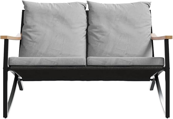 47.2 in Wide Black Metal Garden Bench, Powder-Coated Steel Outdoor Seating with Cushions for Patio, Balcony & Backyard, Two-Person Patio Furniture Holds 242.5 lb