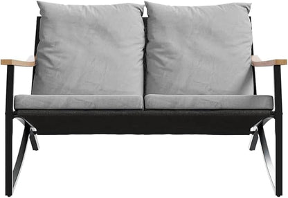 47.2 in Wide Black Metal Garden Bench, Powder-Coated Steel Outdoor Seating with Cushions for Patio, Balcony & Backyard, Two-Person Patio Furniture Holds 242.5 lb