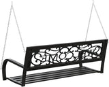 Garden Swing Bench Black Steel, Plastic Medium Hanging Mount Outdoor Benches Garden Seating for Lawn Balcony - Photo 6