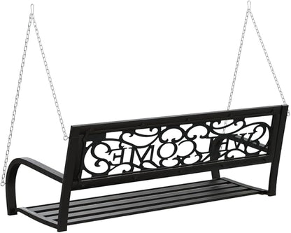 Garden Swing Bench Black Steel, Plastic Medium Hanging Mount Outdoor Benches Garden Seating for Lawn Balcony