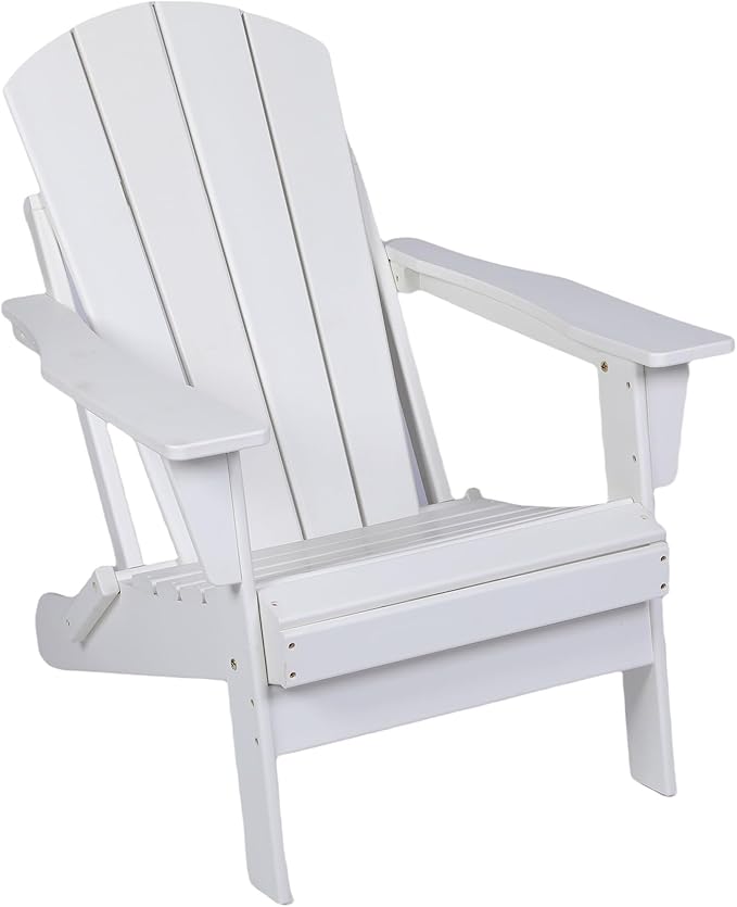 Assembly-free Folding Adirondack Chair, All-Weather Fire Pit Chairs, Oversized All Weather Resistant Outdoor Adirondack Chair for Firepit Area BBQ Beach Deck Garden Lawn Backyard Pool (Antique White)