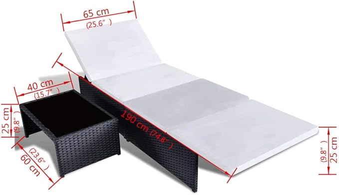 Outdoor Chaise Lounge, Sun Relaxing Chaise Lounge Beach Chaise Lounge Sun Loungers 2 pcs with Table Poly Rattan Black for Poolside Garden Balcony Patio Yard