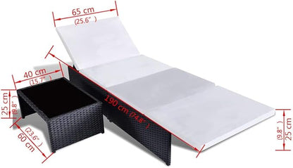 Outdoor Chaise Lounge, Sun Relaxing Chaise Lounge Beach Chaise Lounge Sun Loungers 2 pcs with Table Poly Rattan Black for Poolside Garden Balcony Patio Yard