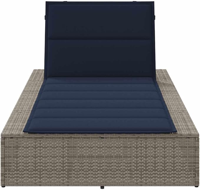 Adjustable Outdoor Chaise Lounge Chair Grey Poly Rattan 15.5x32.6x12.2in Folding Poolside Recliner with Removable Cushion for Patio Balcony Garden