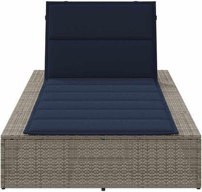 Adjustable Outdoor Chaise Lounge Chair Grey Poly Rattan 15.5x32.6x12.2in Folding Poolside Recliner with Removable Cushion for Patio Balcony Garden