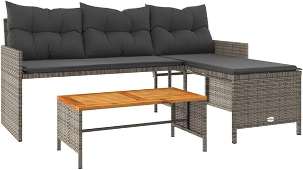 vidaXL L-Shaped Patio Sofa with Cushions and Coffee Table - Gray Poly Rattan, Powder-Coated Steel Frame - Photo 1