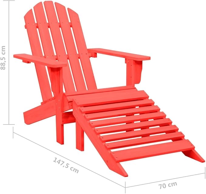 Adirondack Chair with Ottoman Solid Fir Wood Red Patio Furniture Outdoor Lounge Chair for Garden Deck Backyard Ergonomic Design Durable Weather-Resistant