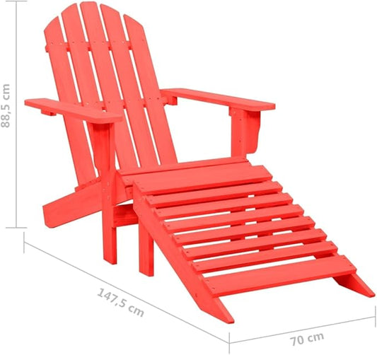 Solid Fir Wood Adirondack Chair with Ottoman Outdoor Patio Furniture Red 27.6x58.1x34.8 Inch Durable Lounge Chair for Garden Backyard Relaxation