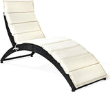 HAPPYGRILL Modern White Rattan & Steel Foldable Patio Lounge Chair - Outdoor Wicker Chaise Lounger with Cushion - Patio - Photo 1