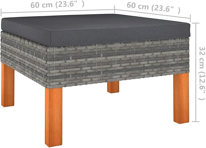 23.6x23.6x12.6 in Grey Poly Rattan Square Outdoor Ottoman, UV-Resistant Footstool for Garden Patio Balcony - Photo 4