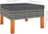 23.6x23.6x12.6 in Grey Poly Rattan Square Outdoor Ottoman, UV-Resistant Footstool for Garden Patio Balcony - Photo 4
