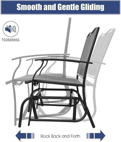 Pemberly Row Patio Glider Rocking Bench, Gray Metal Frame, Ergonomic 2-Person Double Chair with Smooth Motion, Durable Outdoor Seating for Backyard, Patio, or Garden