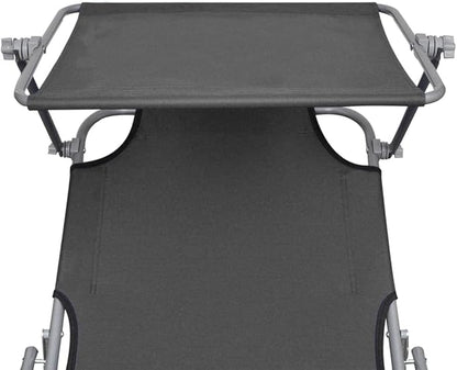 Folding Gray Aluminum Sunlounger 74"x23" UV-Resilient Outdoor Chaise for Patio Poolside Beach Balcony Garden No Assembly Required