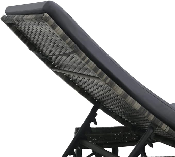 Anthracite PE Rattan Outdoor Chaise Lounge, 78.3" x 23.6" Modern Reclining Patio Lounger with Wheels & Cushion, 330 lb Capacity Sunbathing Chair for Garden, Poolside and Balcony