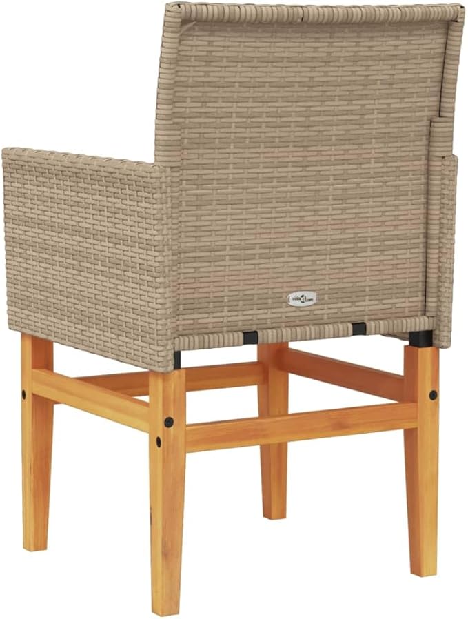 Patio Chairs with Cushions 2 pcs Beige Poly Rattan&Solid Wood Sillas para Patio Lawn Chairs for Dining Table Garden - Photo 8
