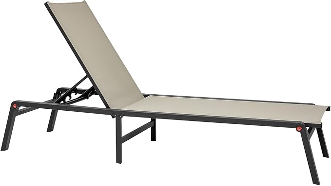 VEVOR Outdoor Chaise Lounge Chair, 400 lbs Weight Capacity, Foldable Sun Tanning Chair, 5 Adjustable Positions, Easy Assembly, Heavy Duty Aluminum Pool Recliner Lounge Chairs, for Beach Yard Patio