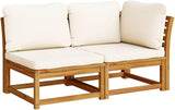 2 Piece Outdoor Sectional Sofa Set Cream White Acacia Wood Patio Couch with Removable Cushions Slatted Design Modular - Photo 2