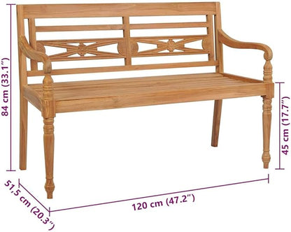 vidaXL Batavia Bench, Garden Bench Patio Loveseat with Cushion, Patio Seating for Front Porch Park, Farmhouse Style, Solid Wood Teak