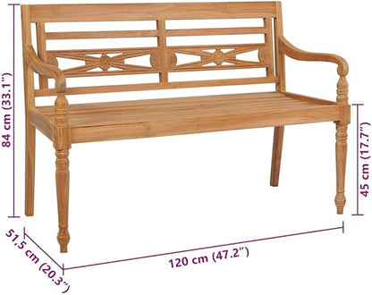 vidaXL Batavia Bench, Garden Bench Patio Loveseat with Cushion, Patio Seating for Front Porch Park, Farmhouse Style, Solid Wood Teak