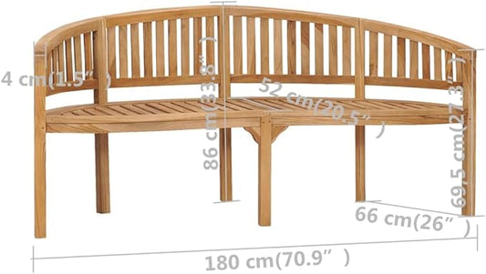 Modern Style,Banana Bench,Patio Bench,Garden Bench,Park Bench,Outdoor Bench, Front Porch Chair,with Backrest and Armrests,for Garden,Patio,Porch, Poolside,Balcony,Lawn,Park,Deck, 70.9"Solid Teak Wood