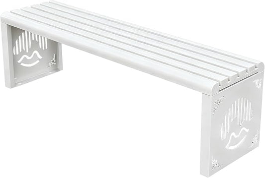 Heavy Duty Outdoor Benches Weatherproof Galvanized Steel Park Benches Slats Design Metal Garden Chair Commercial Street Furniture for School Porch Entryway Lawn(White,120cm(47.24in))