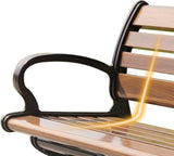 LITFAD Outdoor Bench Modern Park Bench with Corrosion Resistant Metal Frame, Dark Brown Wooden Seating with Backrest - Photo 6