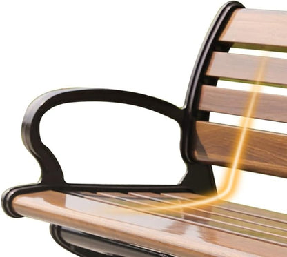 LITFAD Outdoor Bench Modern Park Bench with Corrosion Resistant Metal Frame, Dark Brown Wooden Seating with Backrest, Garden Bench for Patio, Lawn, Yard, Porch - Type G, 71" L x 23.5" W x 31" H