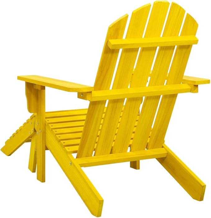 Yellow Solid Fir Wood Adirondack Chair with Ottoman Outdoor Patio Furniture Comfortable Lounge Chair for Garden - Photo 5