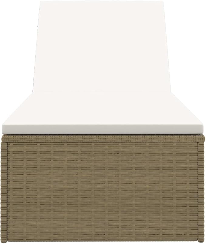Adjustable Brown PE Rattan Sunlounger 77.9 x 23.6 x 32.9 in Patio Chaise Lounge with Cream Cushion Outdoor Poolside Lounge Chair for Garden Deck Balcony Use