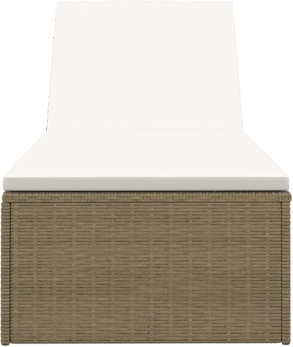 Adjustable Brown PE Rattan Sunlounger 77.9 x 23.6 x 32.9 in Patio Chaise Lounge with Cream Cushion Outdoor Poolside Lounge Chair for Garden Deck Balcony Use