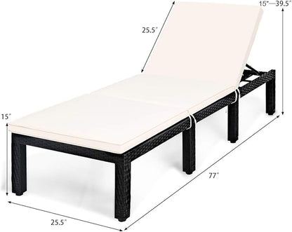 Tangkula Patio Wicker Lounge Chair, Outdoor Rattan Adjustable Reclining Backrest Lounger Chairs, Modern Outside Rattan Chaise with Seating and Back Cushion