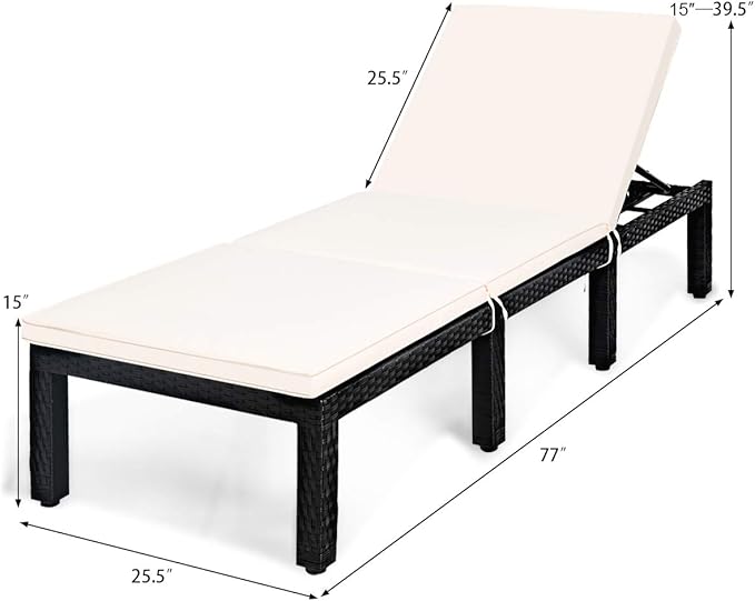 Tangkula Patio Wicker Lounge Chair, Outdoor Rattan Adjustable Reclining Backrest Lounger Chairs, Modern Outside Rattan Chaise with Seating and Back Cushion
