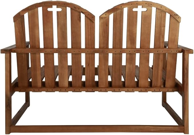 Brown Acacia Wood Garden Bench 43.3 Inch Durable Outdoor Bench for Patio, Rustic Solid Wood Seating Furniture with Weather Resistant Oiled Finish, Comfortable for Two