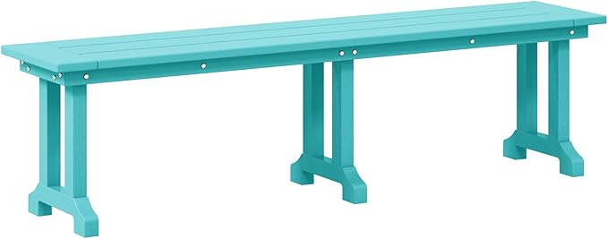 Costaelm Outdoor Benches Weatherproof, Park Long Bench Poly Lumber Backless for Entryway Front Porch Garden Bench Seat for Patio, Turquoise