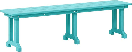 Costaelm Outdoor Benches Weatherproof, Park Long Bench Poly Lumber Backless for Entryway Front Porch Garden Bench Seat for Patio, Turquoise