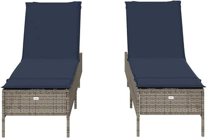 Patio Sun Lounger with Adjustable Backrest, Outdoor Lounge Chair for Garden Balcony, Gray PE Rattan Furniture with Removable Cushion Cover, Weather-Resistant & Sturdy Steel Frame Supports 242.5 kg