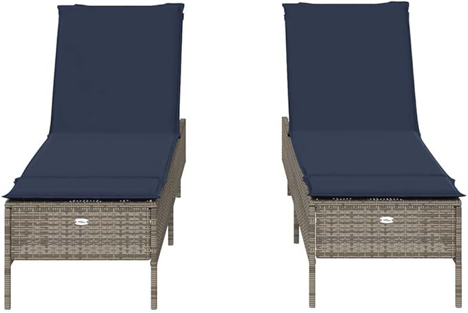 Set of 2 Outdoor Patio Sun Loungers, Adjustable PE Rattan Reclining Chairs with Comfortable Cushions for Garden - Photo 5